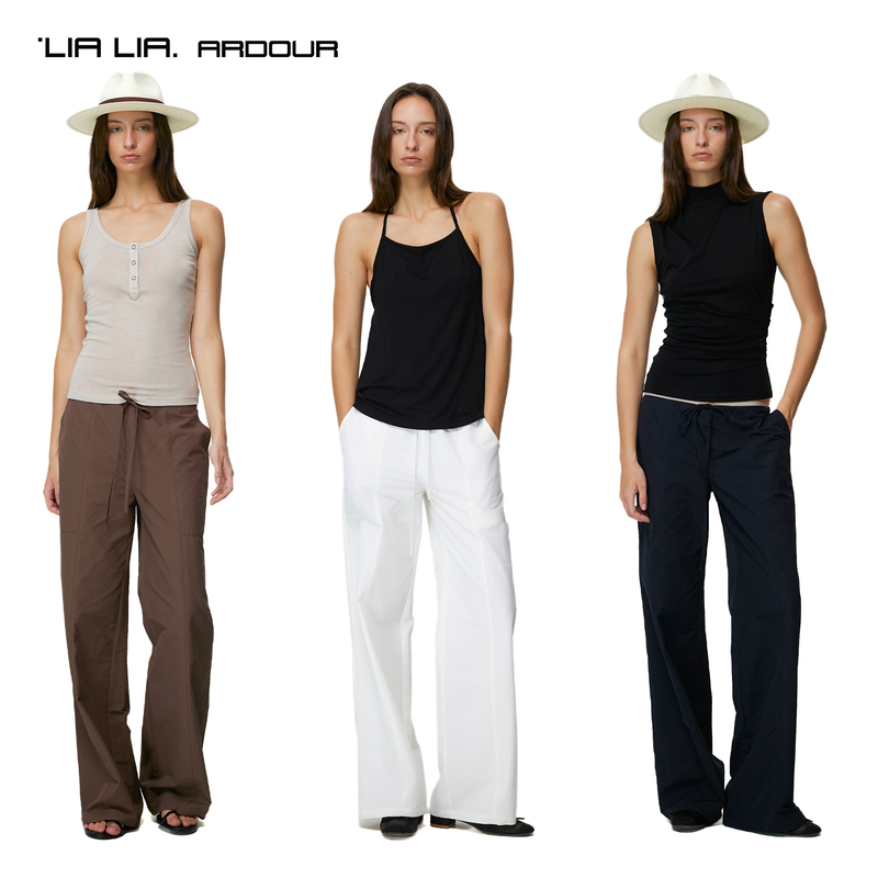 Lialia 302L Three-Color Low-Rise Drapey Paratrooper Pants Summer Cool Slim Drawstring Wide-Leg Versatile Straight Pants