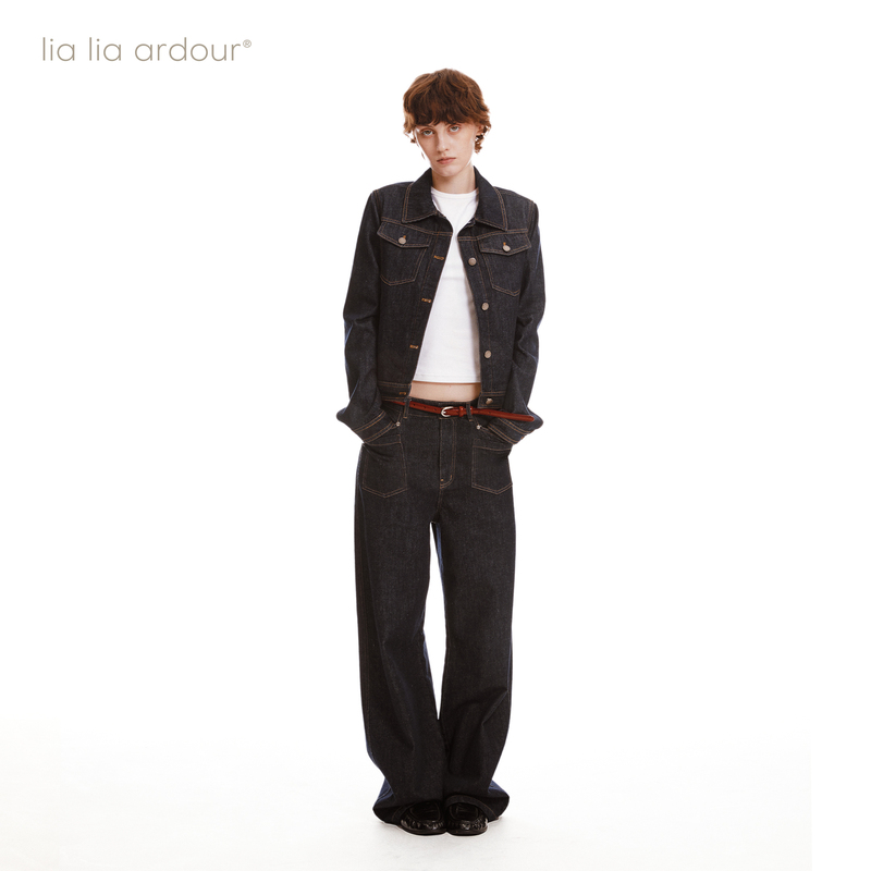 Lia Lia Sc900 Classic Retro Lapel Red-Edged Raw Denim 12oz Regular Shoulder Silhouette Denim Short Jacket