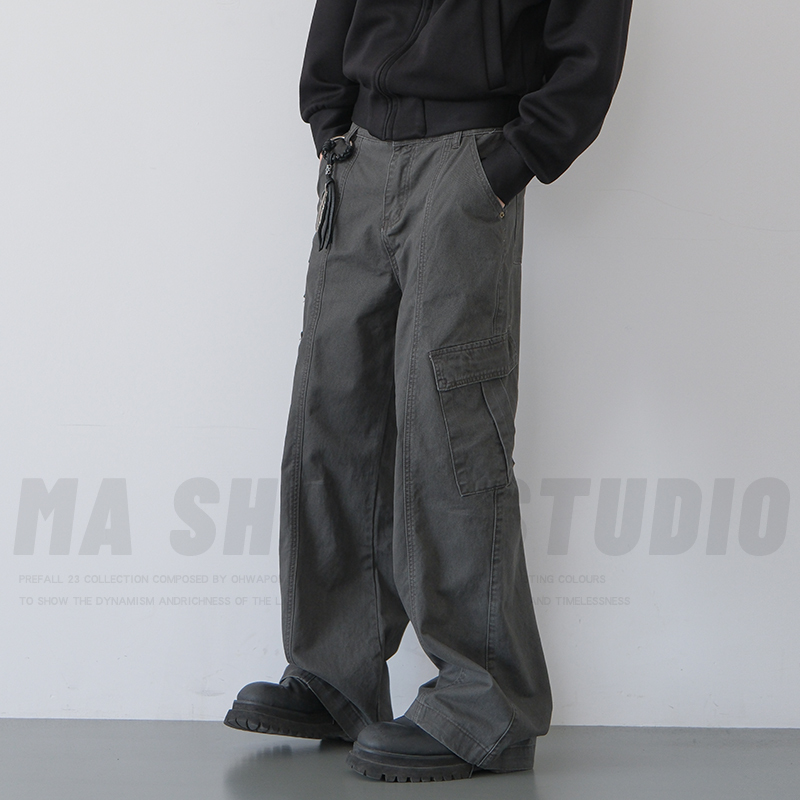 Gray Washed Casual Pants Vintage American High Street Workwear Pants for Men 2026 New Loose Straight-Leg Floor-Length