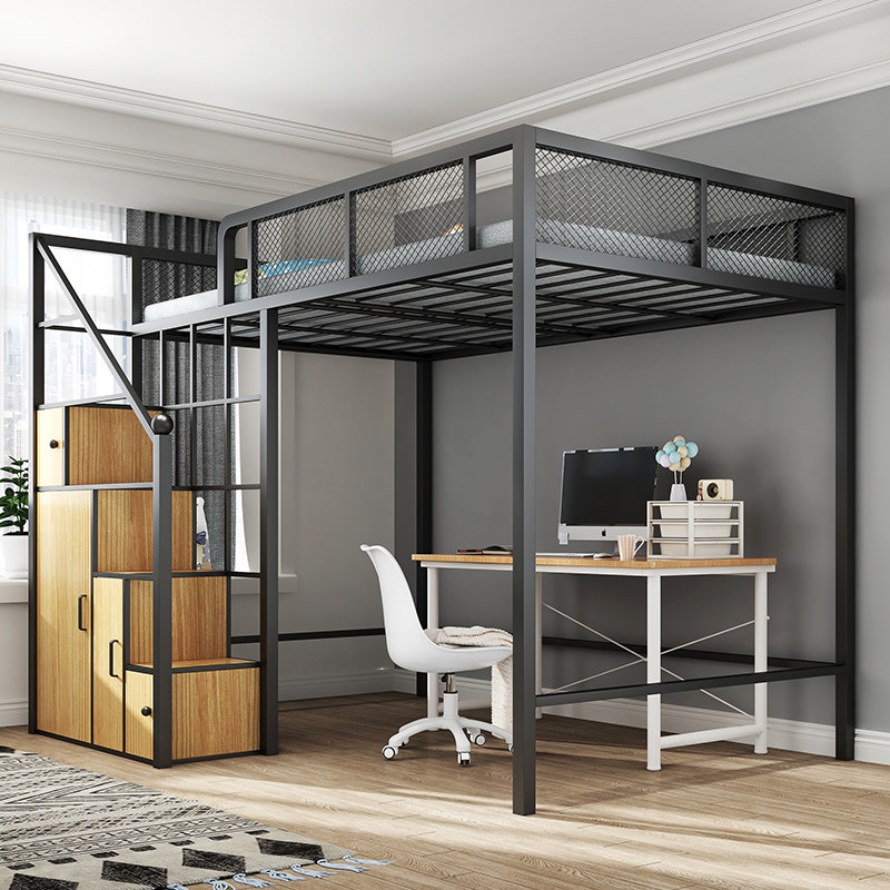 Iron Art Loft Bed for Dormitory Apartments, with a Bed Above and a Table Below, Multifunctional and Space-Saving for Small Apartments Iron Art Loft Bed for Dormitory Apartments, with a Bed Above and a Table Below, Multifunctional and Space-Saving for Small Apartments