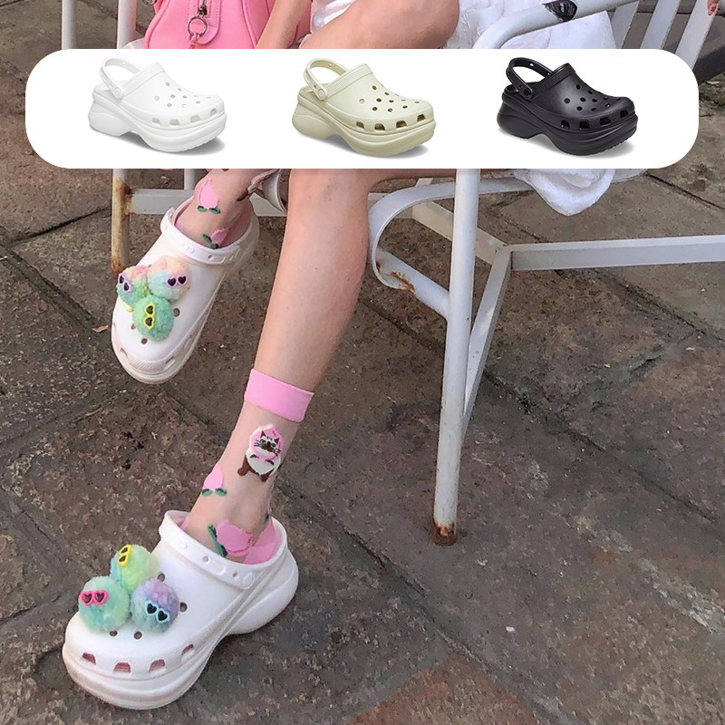Crocs Retro Little Whale Thick-Soled Clogs High-Heeled Sandals Beach Shoes Women's Shoes Slippers 206302