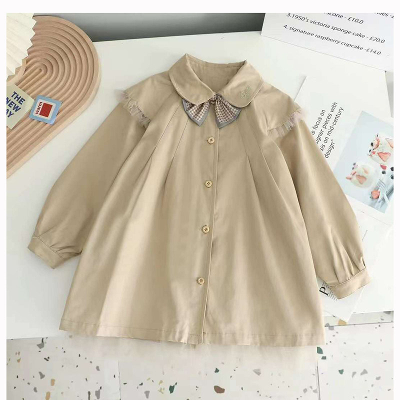 Children's Clothing 2023 Autumn Girl Mid-Length Net Yarn Splicing Pure Color Wind Clothes Fashion Foreign Air Butterfly Knot Children Jacket-Taobao