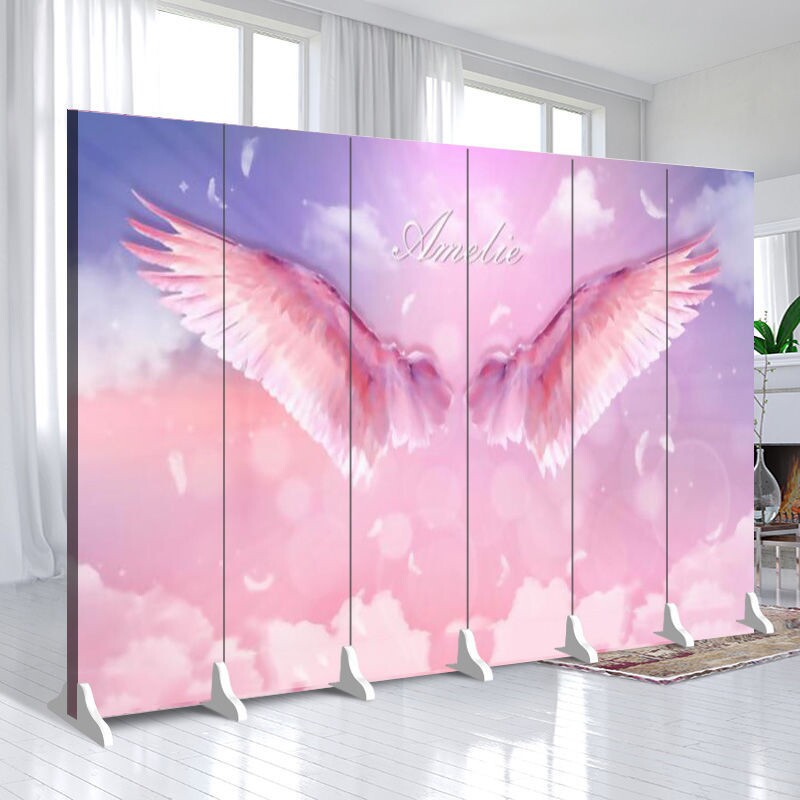 Net Red Photo Background Screen Partition Folding Mobile Clothing Store Milk Tea Cake Sweets Shop Mechia Bedroom Pink-Taobao