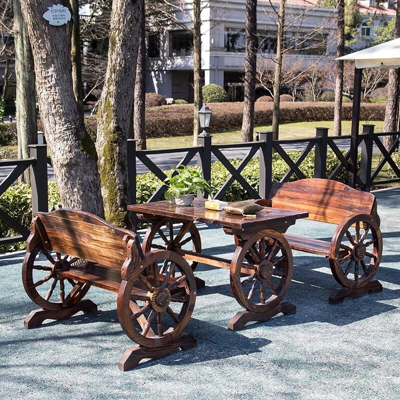 Outdoor Carbonated Wood Embalming Double Wheels Table And Chairs Outdoor Patio Balcony Bar Dining Table And Chairs Solid Wood Coffee Table And Chairs-Taobao