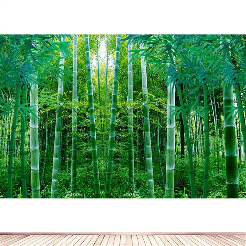 Bamboo Forest Sofa TV Background Wall Decoration Painting Green Bamboo Living-room Bedroom Wall Sticker Scenery Trees Mural Self-Stick-Taobao