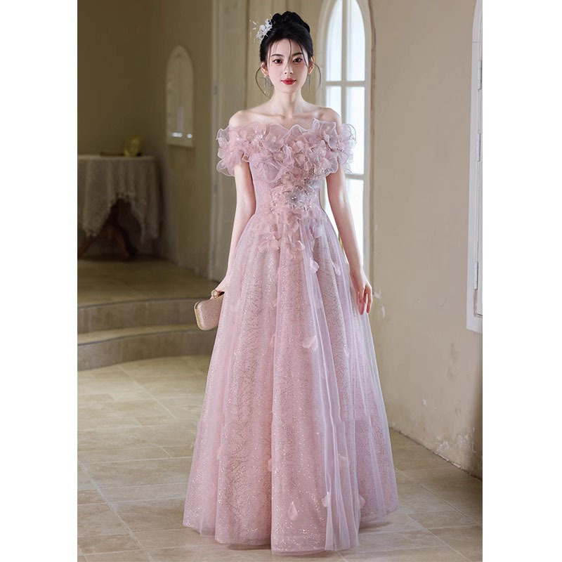 Pink Evening Dress for Women, High-End One-Shoulder, Luxury Niche 2026 New Style Graduation Host Dress