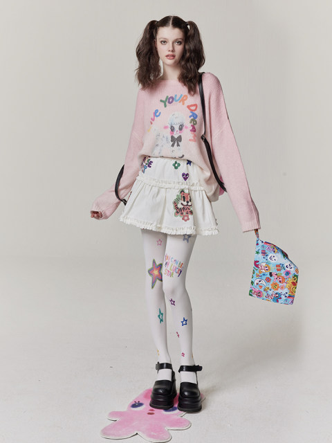 Iscreamcolour Mof Original Printed Design Short Skirt White Puffy Skirt Girl's Department Store