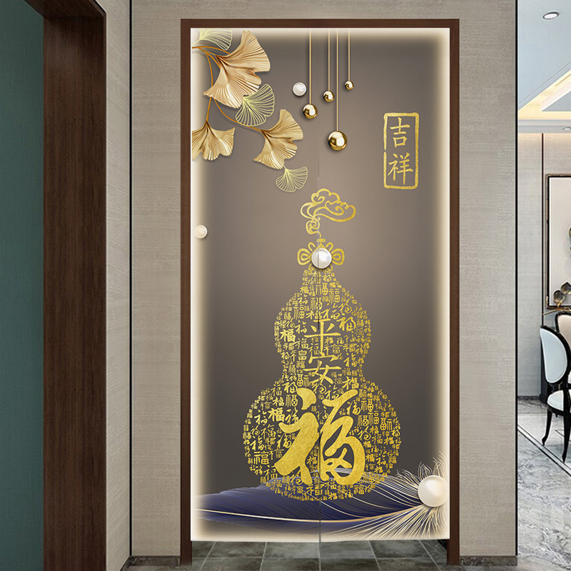 Chinoiserie Simple Accessible Luxury Gourd Home Bedroom Partition Curtain Door Curtain Bathroom Blocking Fabric Hanging Curtain to Door Half Curtain Chinoiserie Simple Accessible Luxury Gourd Home Bedroom Partition Curtain Door Curtain Bathroom Blocking Fabric Hanging Curtain to Door Half Curtain