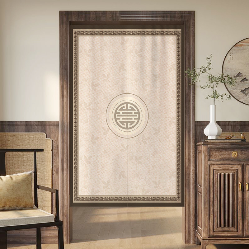 Chinese-Style Retro Door Curtain Partition for Home Use, No-Drill Kitchen Screen Curtain, Toilet Half-Curtain, Entryway Feng Shui Curtain