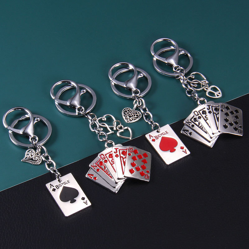 New European and American Cross-Border Hip-Hop Trendy Poker Keychain, Personalized, Fashionable, Creative, Foreign Trade, Amazon Flush Pendant