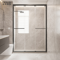 Three-linkage shower room One-type moving door type bathroom toilet Home dry and wet separation clip rubber glass partition