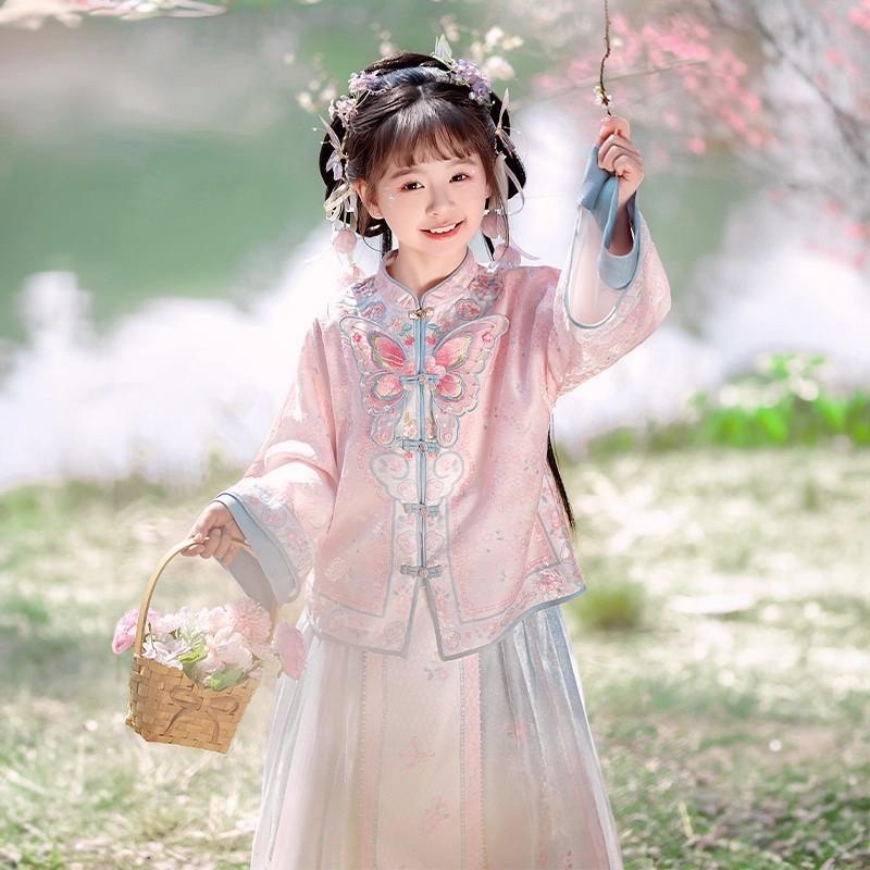 Girls' Hanfu 2026 New Ming Dynasty Style Mamian Skirt Piece Set Children's Traditional Costume Embroidered Improved Baby Ruffle Skirt Chinese Style