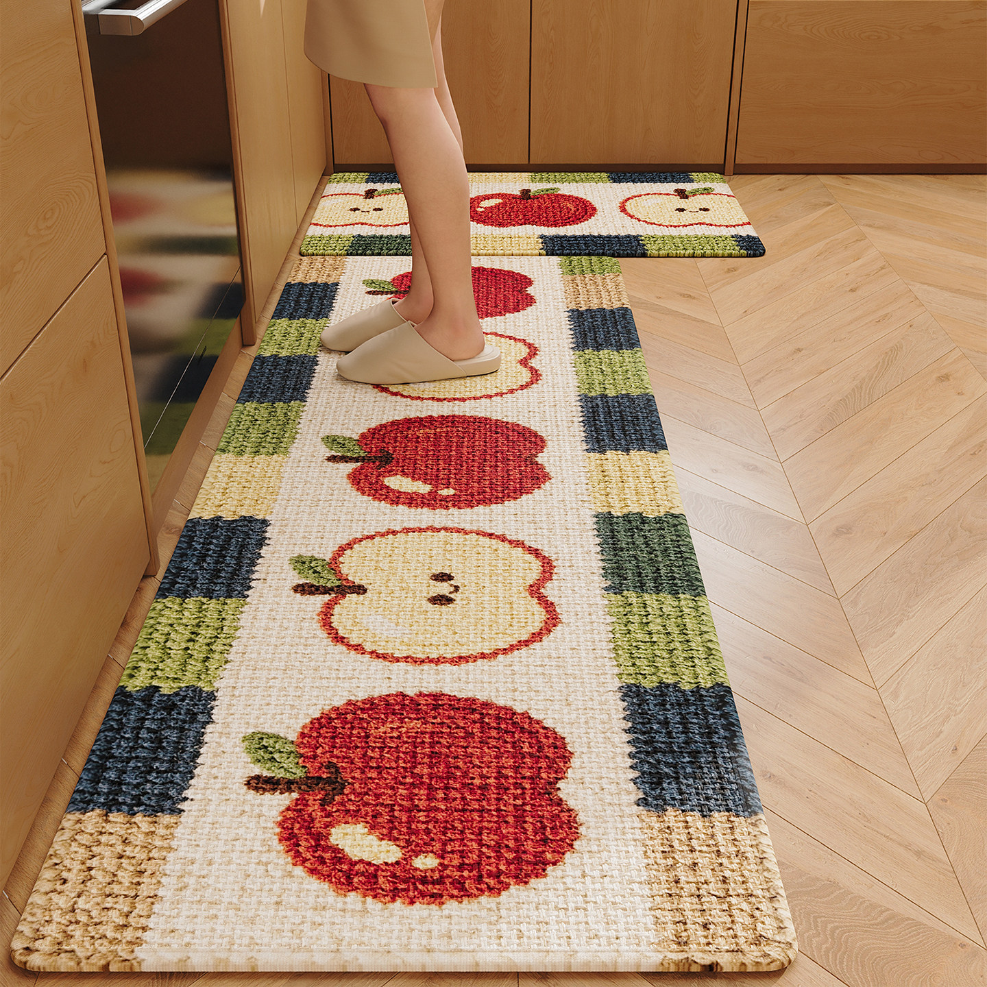 Special kitchen floor mats are stain-resistant and wear-resistant, water-absorbent and quick-drying, imitation linen woven non-slip floor mats, thick and wear-resistant