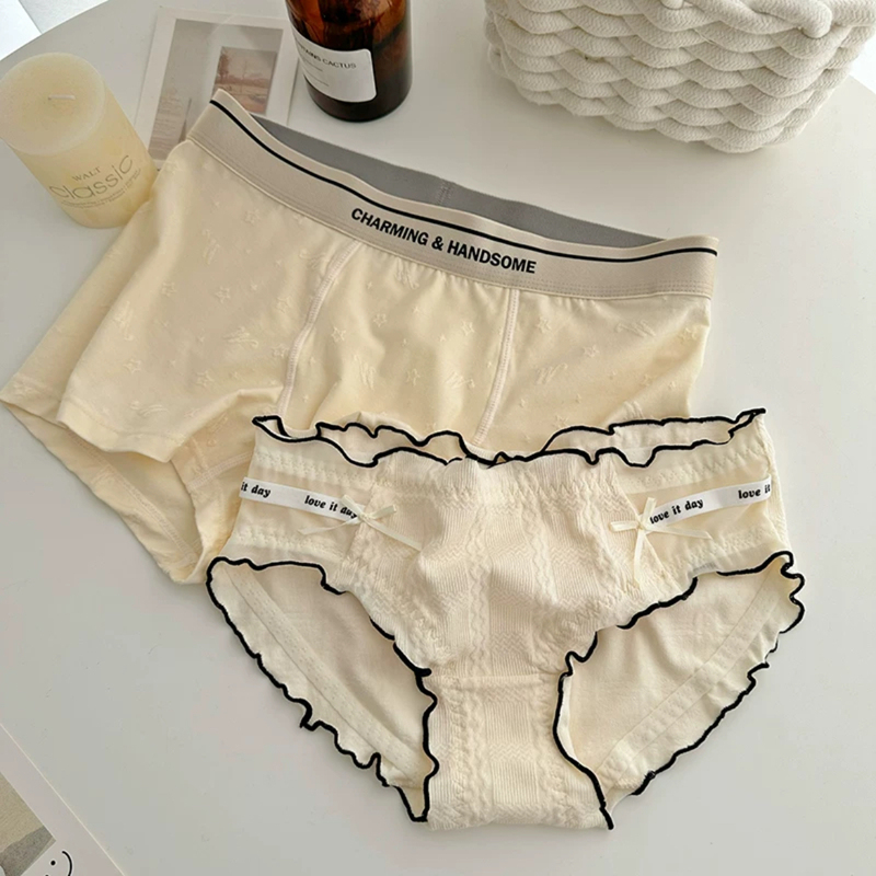 Cream-Colored Couple Underwear, One for Men and One for Women, Pure Cotton, Sexy, Pure and Desirable, Cute, Comfortable and Soft, Couple Underwear Set