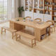 Nordic Solid Wood Large Desk, Living Room-Style Study Desk, Bookcase Integrated Home Writing Desk, Computer Desk, Workbench