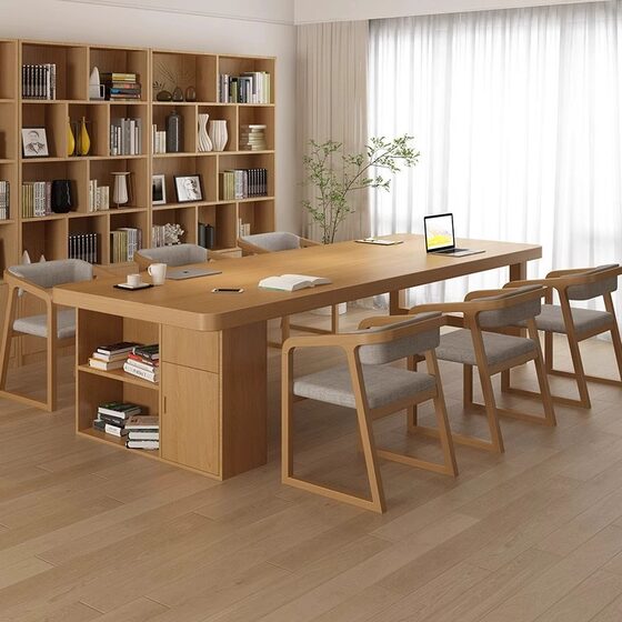 Nordic Solid Wood Desk and Bookcase Integrated into a Living Room-Style Study Table, Calligraphy Table, Home Bedroom Study Desk, Workbench