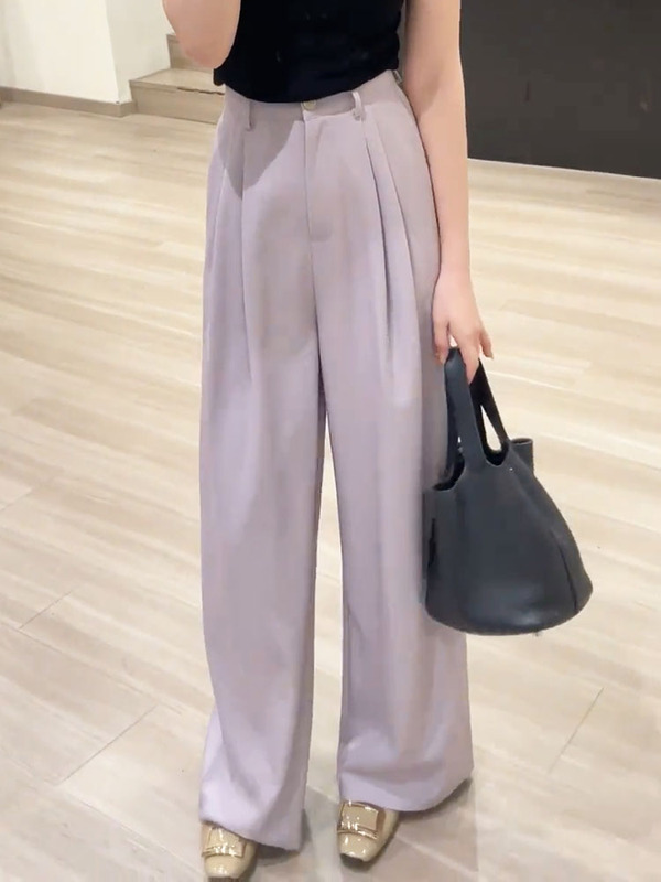 Light Purple Retro Gentle Style Slim-Fit Suit Pants 2025 Summer New Design Versatile Straight-Leg Pants for Commuting