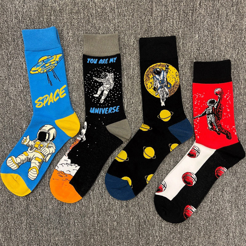 Happysocks Trendy Brand Socks Astronaut Mid-Calf Socks Men's Cartoon Astronaut Planet Large Size Colorful Socks Happysocks Trendy Brand Socks Astronaut Mid-Calf Socks Men's Cartoon Astronaut Planet Large Size Colorful Socks