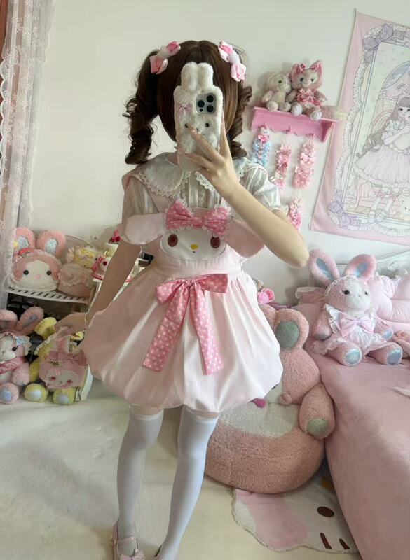 Little Bear Sweetheart Dream Soft Girl Ready Stock Cute Light Pink Spring and Summer Flower Bud Skirt