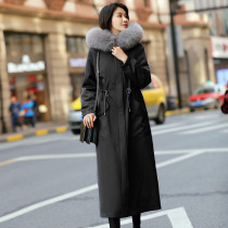 The Pie Overcomes Women 2021 Otto Rabbit Hair Liner Fox Fur Collar Leather Grass with a Knee Removable Jacket