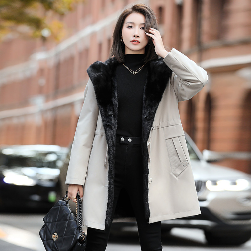 Satellite coat 2021 new winter corner - coat medium - long - edition mink - hair overcomes female mink fur coat