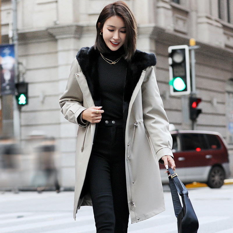 Mince Pie Overcomes 2021 New Winter Lian cap with long version of the mink liner Niu overcomes the female whole mink fur coat
