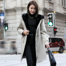 Mink fur coat 2021 new winter hooded mid-length mink fur liner nylon coat womens whole mink fur coat