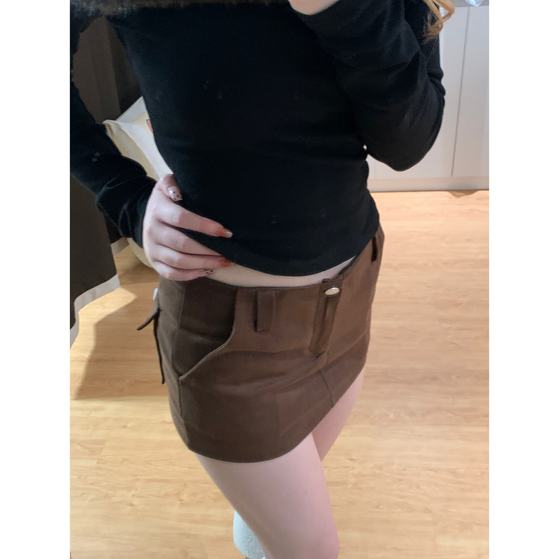 【Faux Suede Skirt Pants】Hot Girl Retro Low-Waist Versatile Slimming A-Line Hip-Hugging Skirt Pants Short Skirt 【Faux Suede Skirt Pants】Hot Girl Retro Low-Waist Versatile Slimming A-Line Hip-Hugging Skirt Pants Short Skirt