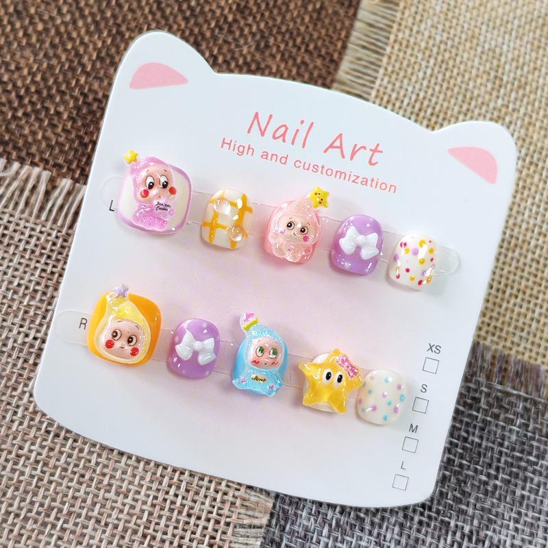Star-Themed Short Nail Art for Children and Students, Cute Handmade Nail Stickers, Finished Nail Patches for Girls, Bean-Shaped Nails Star-Themed Short Nail Art for Children and Students, Cute Handmade Nail Stickers, Finished Nail Patches for Girls, Bean-Shaped Nails