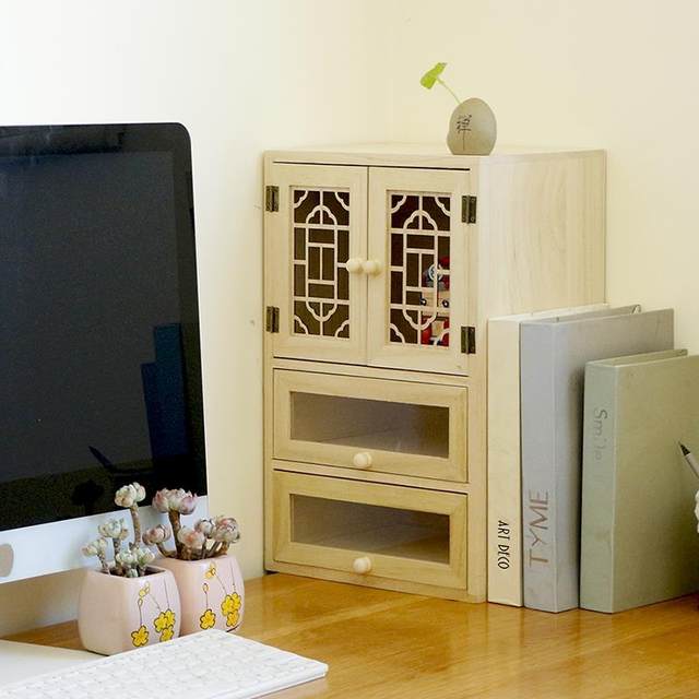 .Xiaozuihu Desk Storage Cabinet Drawer-type Solid Wood Storage Box Bedside Office Desk with Door Storage Small