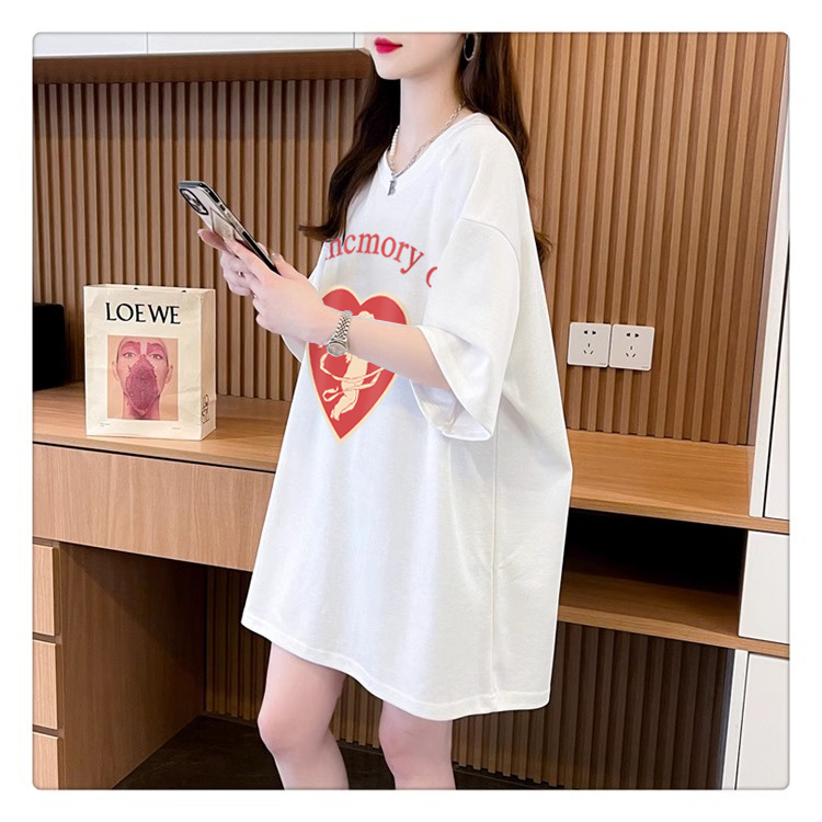 純棉短袖t恤女夏季新款韓版寬鬆中長款印花小眾半袖大碼上衣服潮