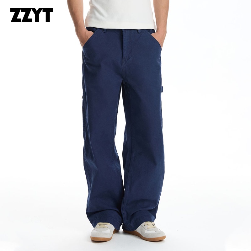 Zzyt Canvas Cargo Pants with Twill Texture, Tough Guy American Style, Slightly Wide Straight Leg, Versatile for Everyday Wear