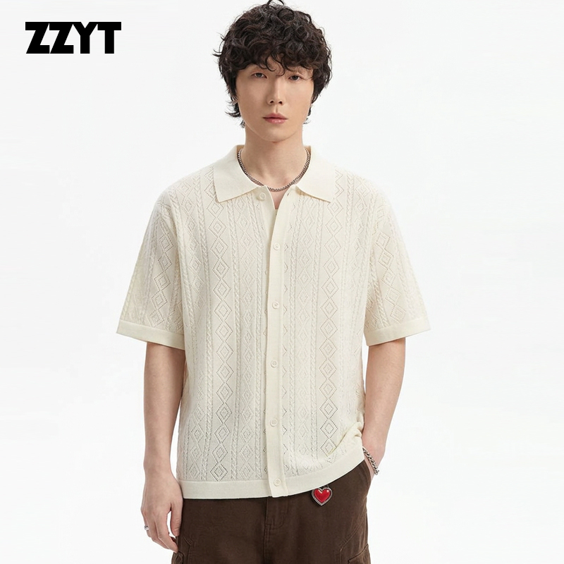 Zzyt Solid Color Versatile Knitted Sweater Cardigan Short-Sleeved Men's