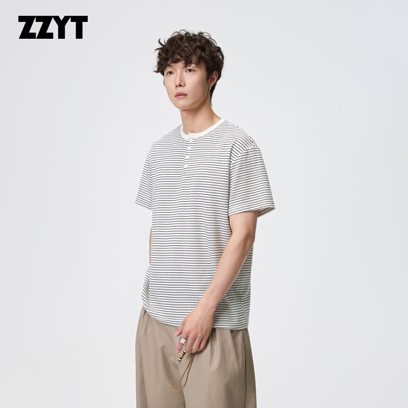 Zzyt Retro Casual Style Striped Men's Round Neck Short-Sleeved Loose Versatile Top Trendy Versatile T-Shirt Zzyt Retro Casual Style Striped Men's Round Neck Short-Sleeved Loose Versatile Top Trendy Versatile T-Shirt