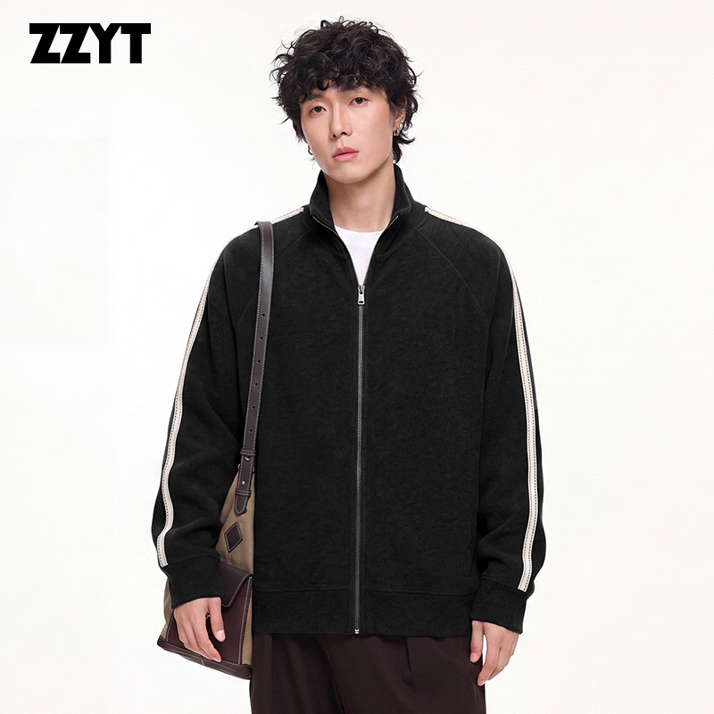 Zzyt American Retro Stand-Up Collar Zipper Cardigan Jacket for Men, Black Loose Casual Versatile Jacket Zzyt American Retro Stand-Up Collar Zipper Cardigan Jacket for Men, Black Loose Casual Versatile Jacket