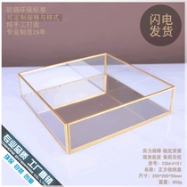 Large square storage tray box Nordic retro copper strip glass flower room decoration tray jewelry jewelry ring display tray