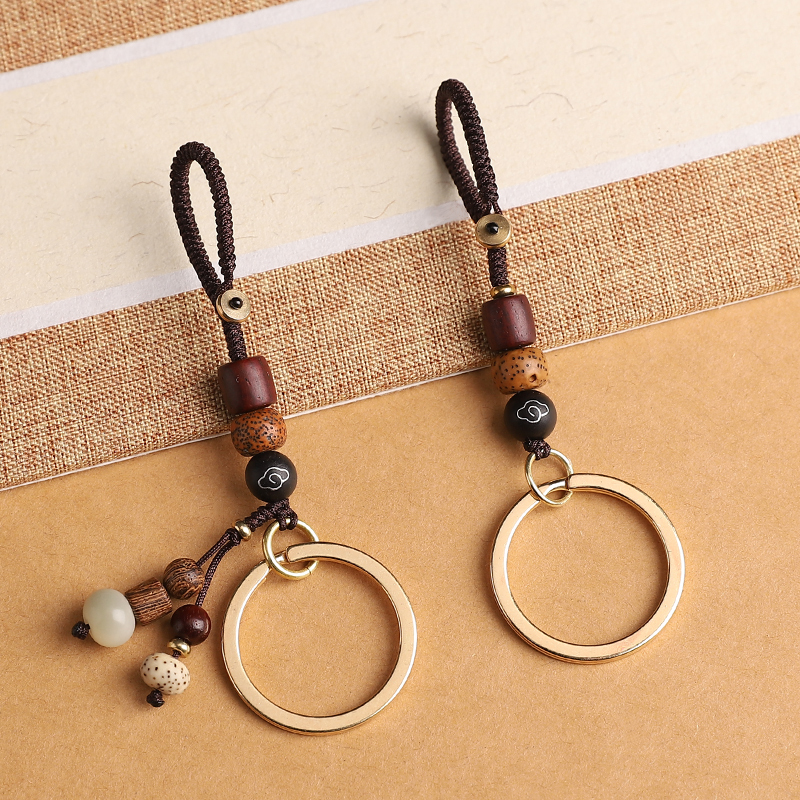 Hand-Woven Keychain Creative Pure Copper Gourd Mountain Ghost Money Pendant Lanyard Car Key Ring Anti-Lost Ring