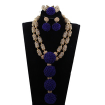 Royal Blue Beaded Pendant Necklace Set Gold Beads Layers Sta