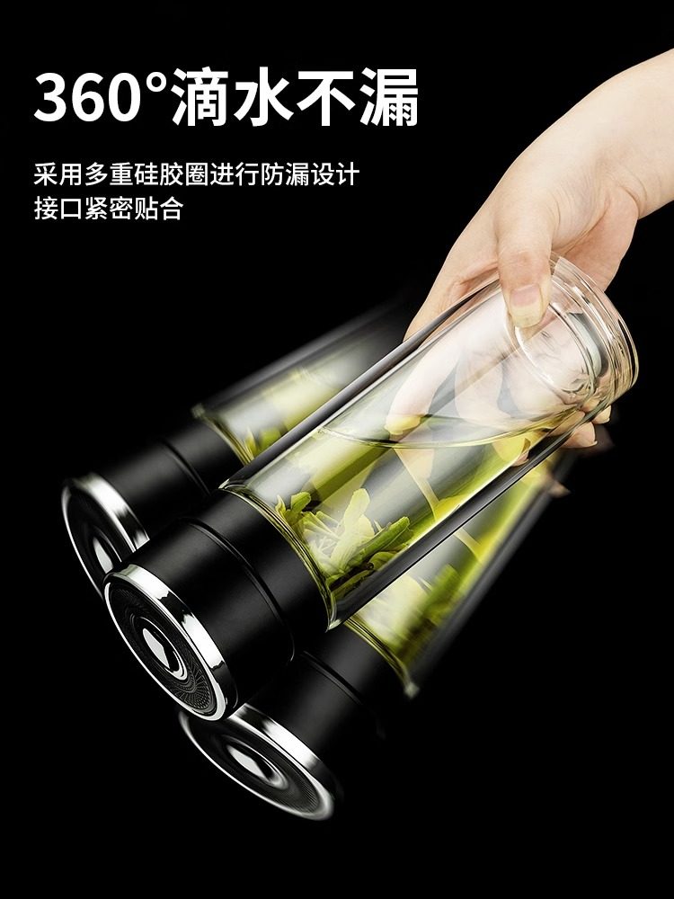 One-Touch Open Car-Mounted Glass Cup, Single-Layer Tea Brewing, Press-To-Open Water Cup, Quick-Open Tea Cup, Tea-Water Separation Cup, Anti-Drop