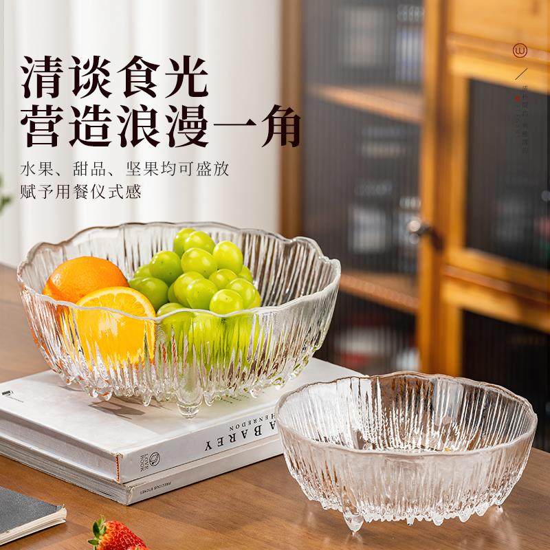 Light Luxury Glass Fruit Plate for Living Room Coffee Table, High-End Exquisite Home-Use High-Value Salad Bowl, Candy and Snack Display Basket