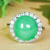 Natural Burmese jadeite ring A grade silver inlaid fashionable and elegant light green jadeite egg surface living ring