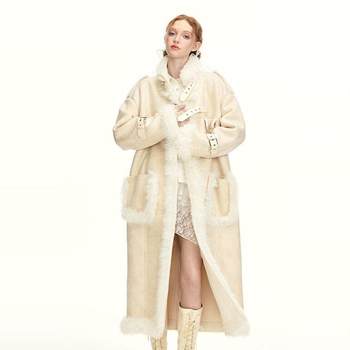 Sureenough autumn and winter warm original mid-length fur all-in-one windbreaker jacket for women