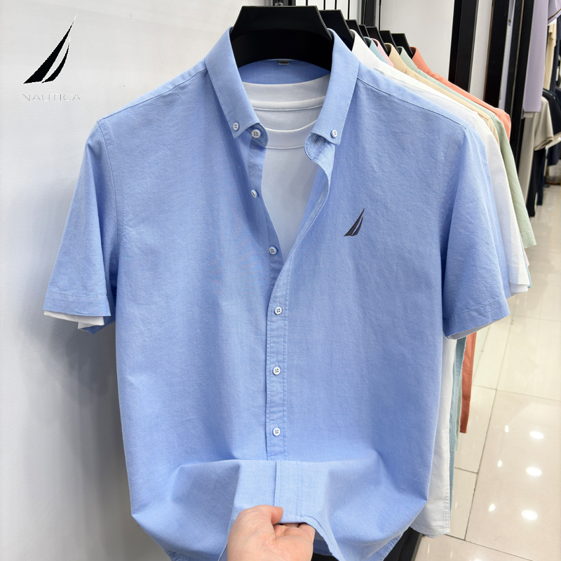 Nautica Summer Men's Short-Sleeved Shirt Pure Cotton Casual Versatile Lapel Embroidered Breathable Shirt Nautica Summer Men's Short-Sleeved Shirt Pure Cotton Casual Versatile Lapel Embroidered Breathable Shirt