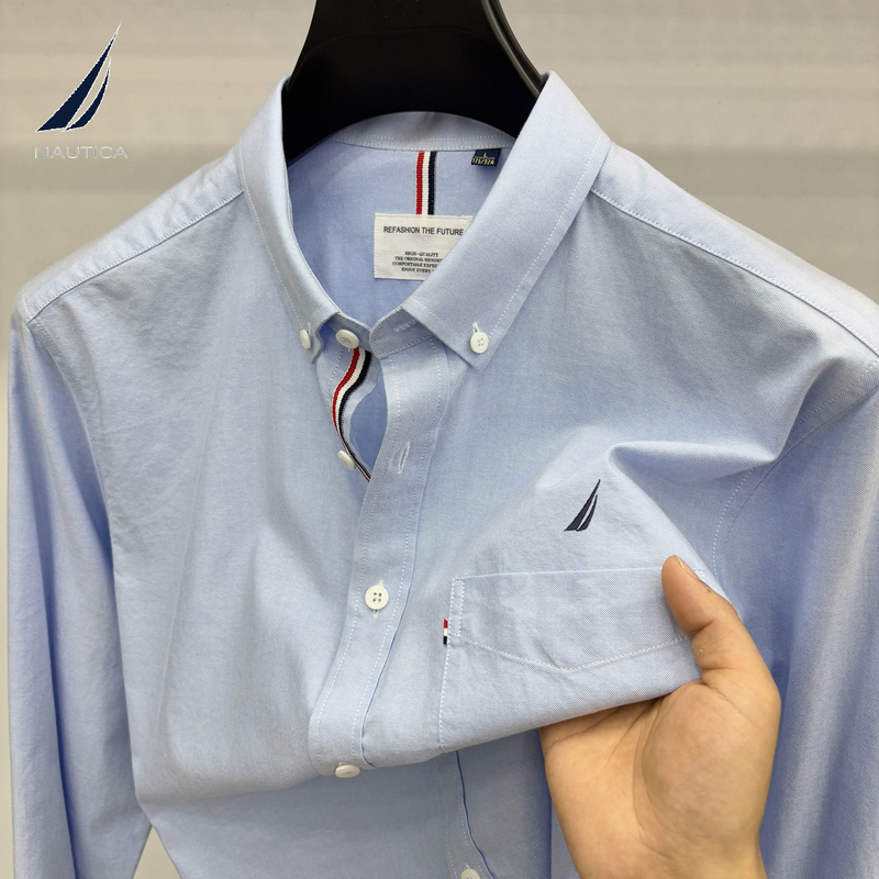 Nautica Men's Pure Cotton Long-Sleeved Shirt with Embroidered Lapels, Casual and Versatile, Skin-Friendly and Breathable Shirt Nautica Men's Pure Cotton Long-Sleeved Shirt with Embroidered Lapels, Casual and Versatile, Skin-Friendly and Breathable Shirt