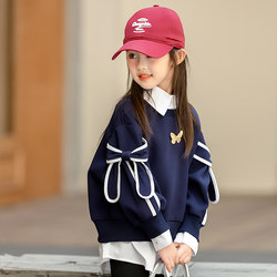 Girls' Sweatshirt Autumn Wear 2025 New Style for Older Children, Autumn and Winter Shirt with a Fake Two-Piece Design, Inner Layer Top