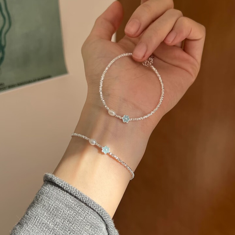 999 Pure Silver Dopamine Flower Broken Silver Pearl Bracelet for Women 2026 New Light Luxury Niche Pure Silver Jewelry