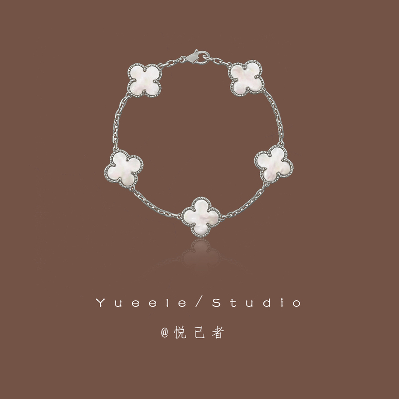 Yueele White Mother-Of-Pearl S999 Sterling Silver Four-Leaf Clover Bracelet for Women, Light Luxury, High-End, Versatile Five-Flower Jewelry, Gift for Girlfriend