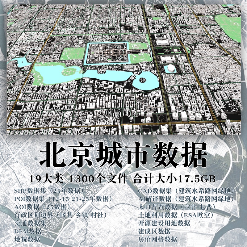 Beijing City Gis Map Shp/Poi Building Green Space Water System Topographic Map Cad Road Network Ai Interpretation Dem Data