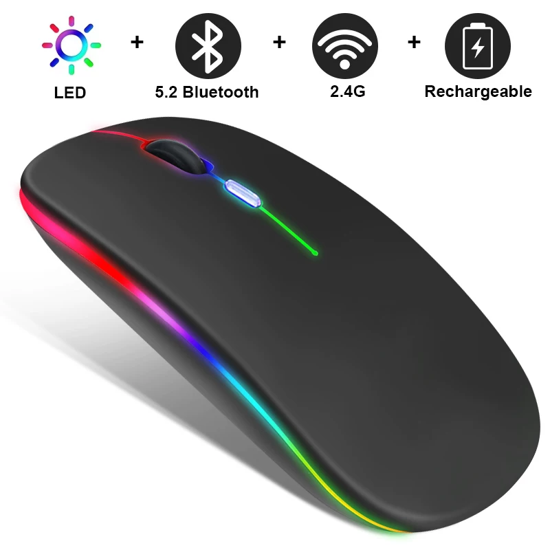 Беспроводная мышь RGB Bluetooth с игровой мышью для компьютера без шума