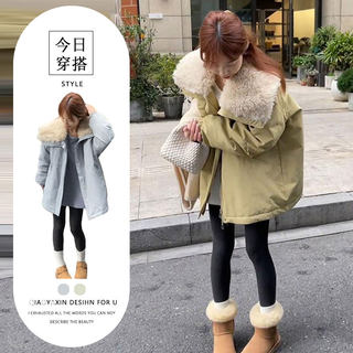 Retro casual versatile spliced lamb lapel pie jacket 2026 winter thickened warm jacket